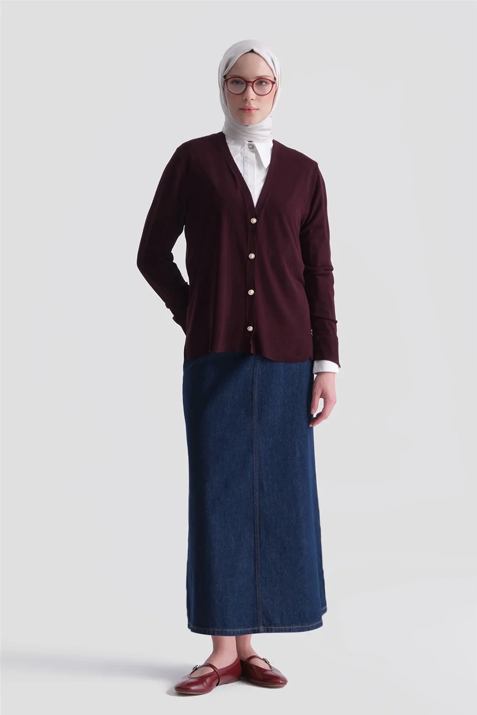 Armine Basic Triko Hırka Bordo görsel 2