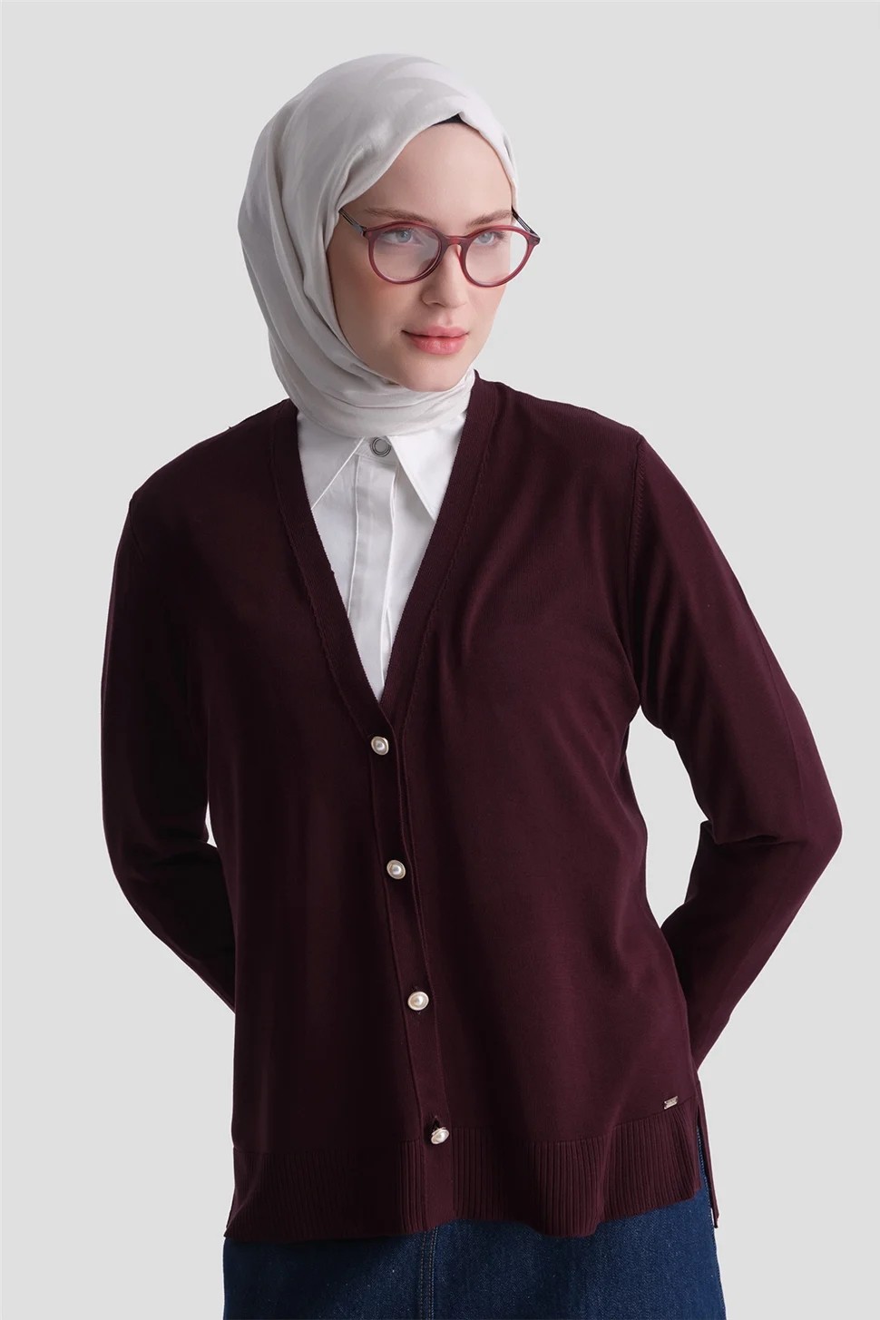 Armine Basic Triko Hırka Bordo görsel 3