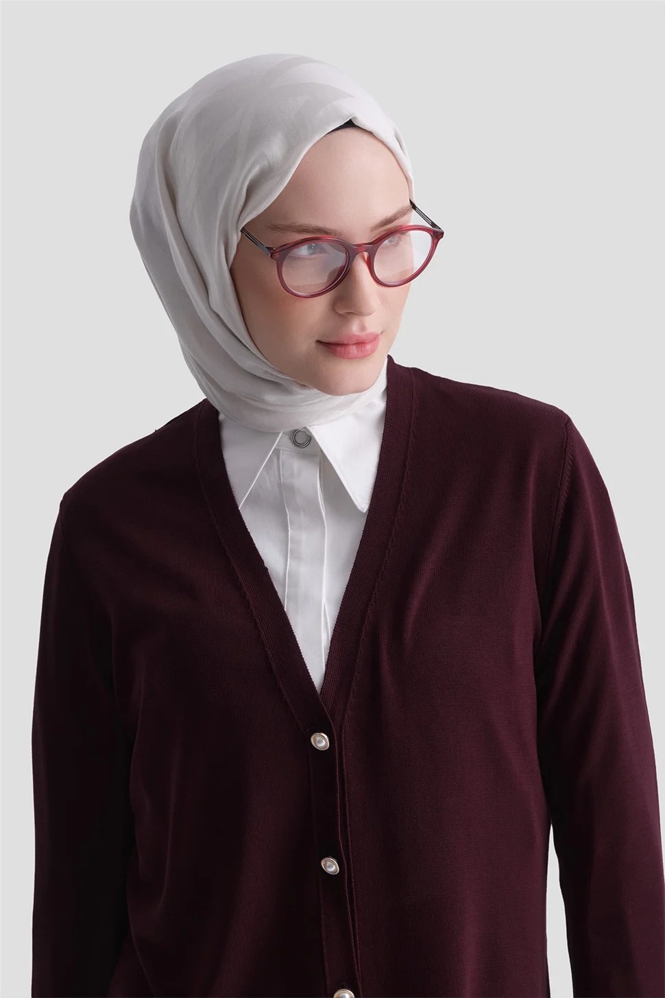 Armine Basic Triko Hırka Bordo görsel 4