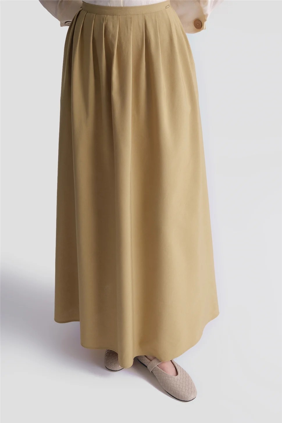 Armine Pileli Viskon Etek Camel görsel 4