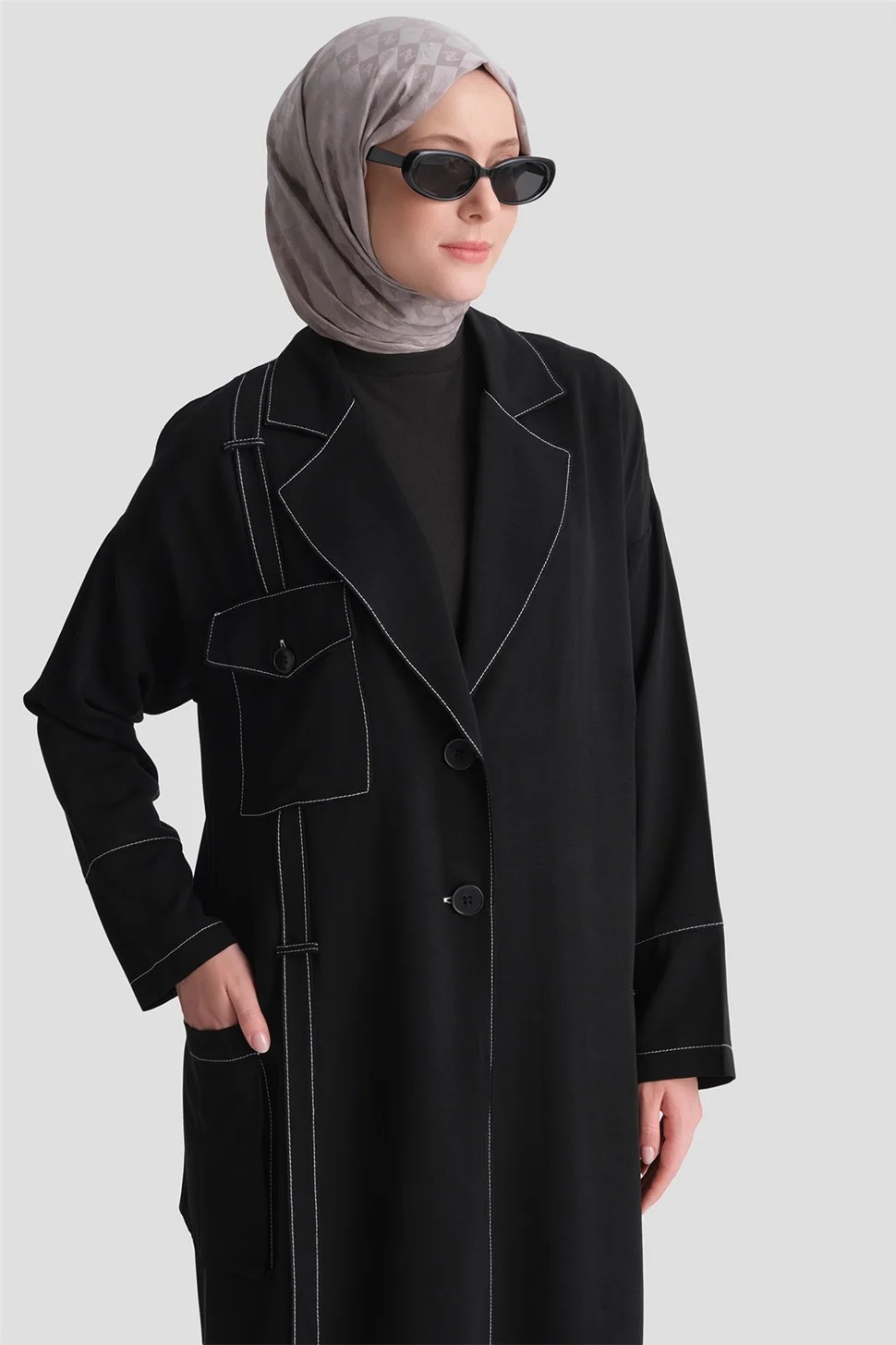 Armine Kruvaze Yaka Kap Siyah görsel 4