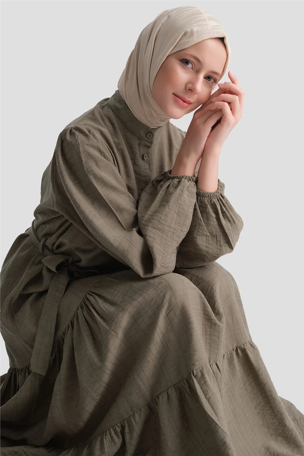Armine Jakarlı Elbise Haki