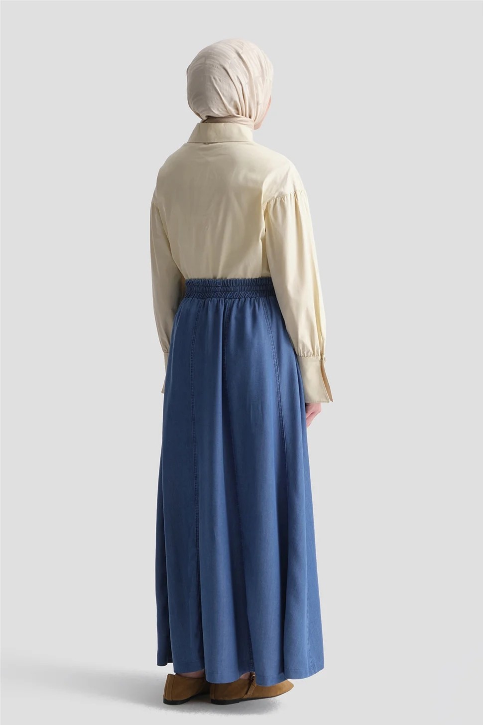 Armine Lastikli Tencel Etek Mavi görsel 4