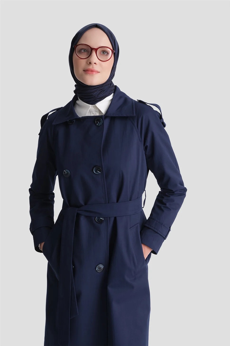 Armine Basic Kısa Trençkot Lacivert görsel 3