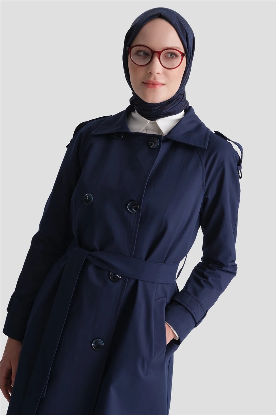 Armine Basic Kısa Trençkot Lacivert görsel 5
