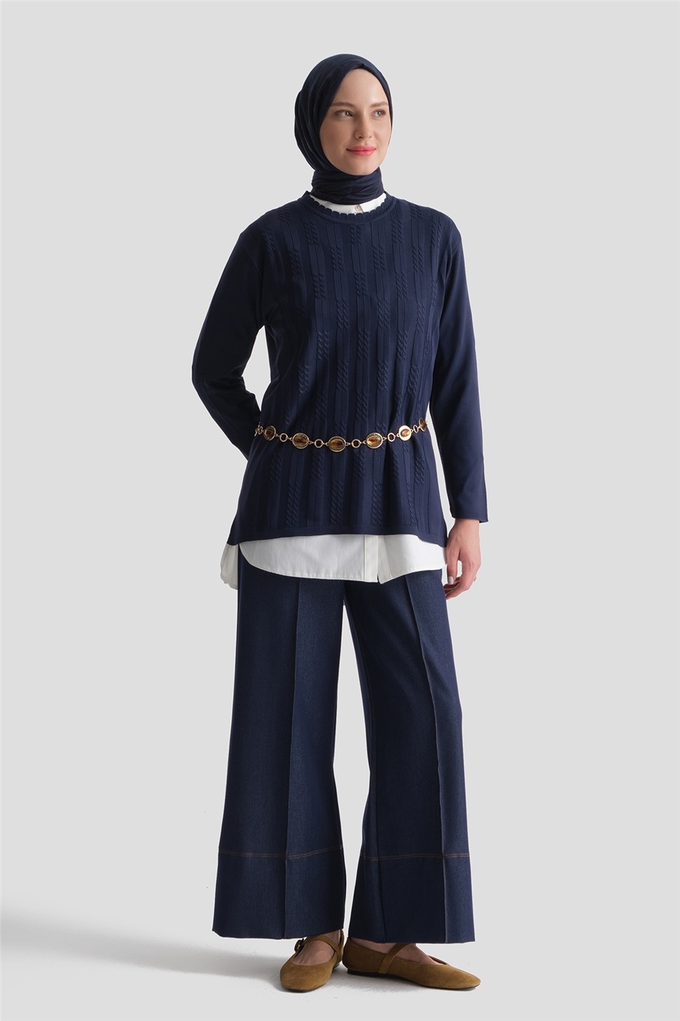 Armine Örgü Desenli Kazak Lacivert görsel 3