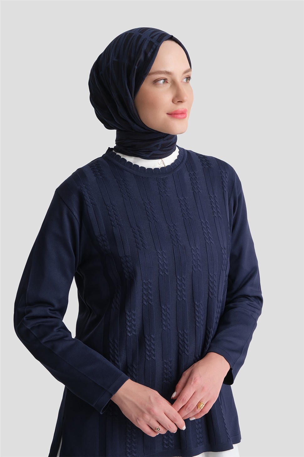 Armine Örgü Desenli Kazak Lacivert görsel 5
