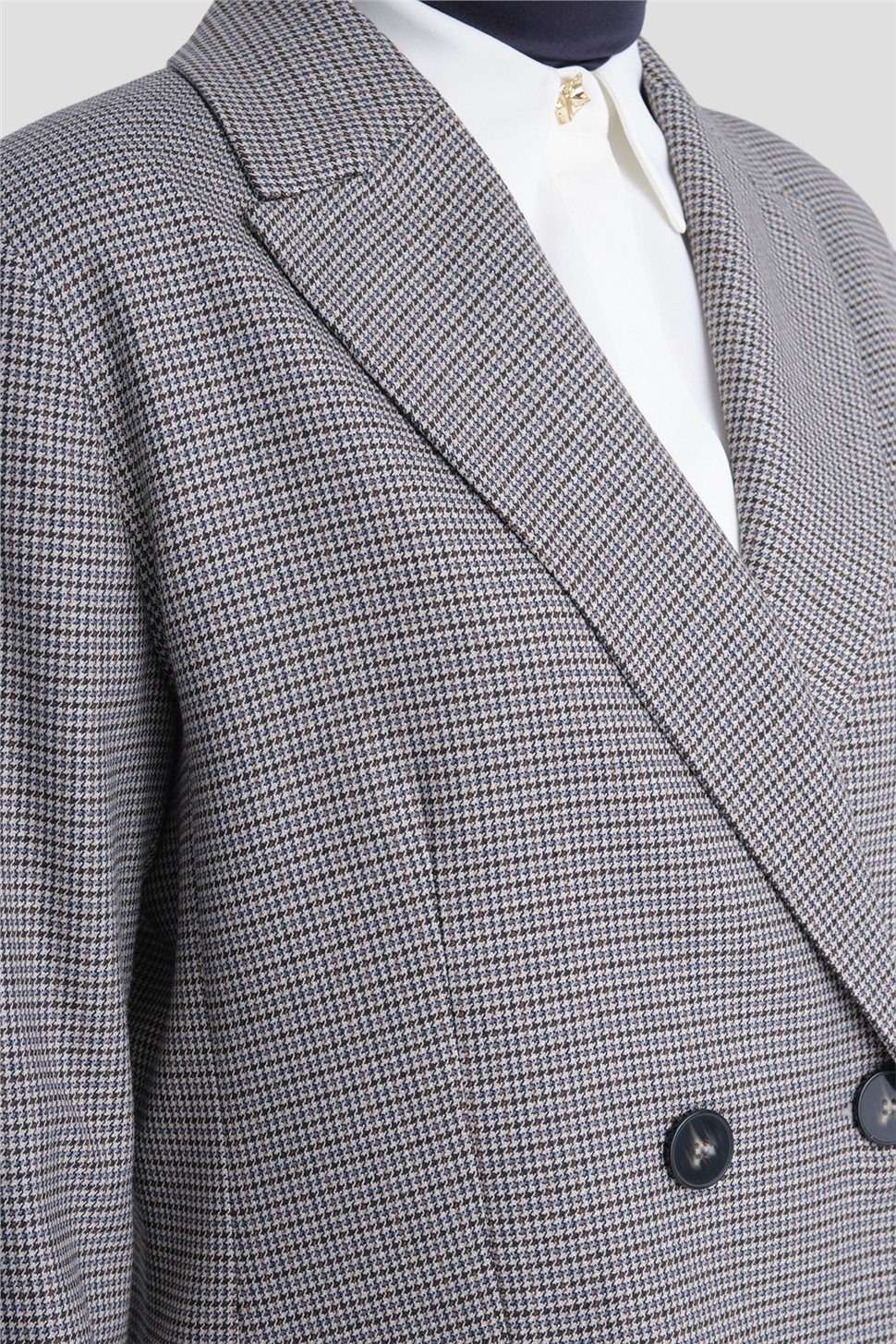 Armine Pullu Ekose Desen Blazer Ceket Gri görsel 6