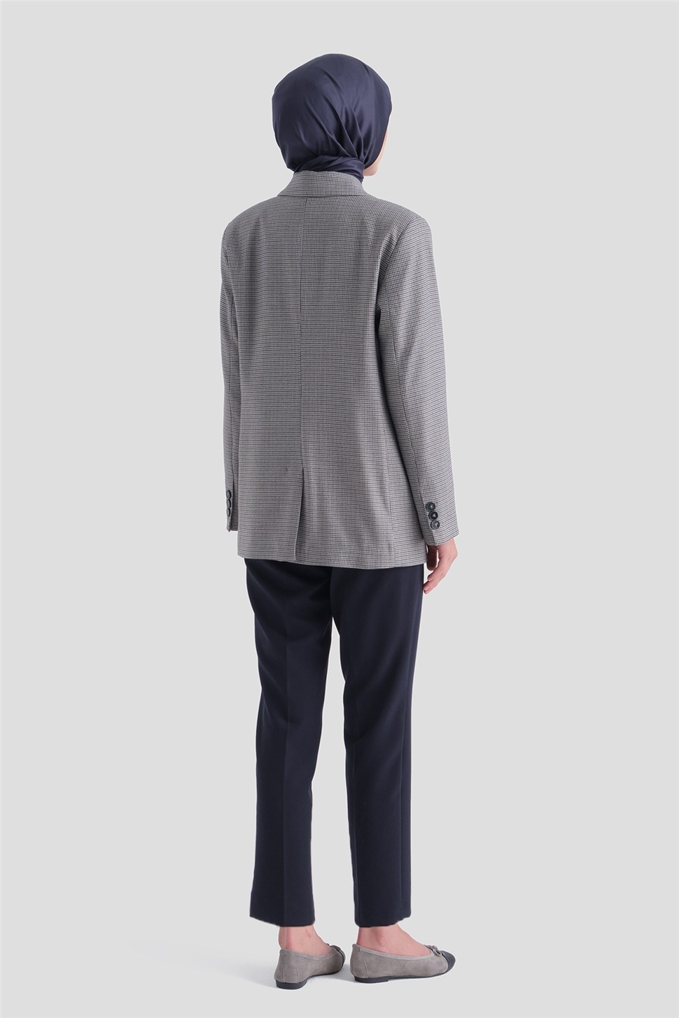 Armine Pullu Ekose Desen Blazer Ceket Gri görsel 7