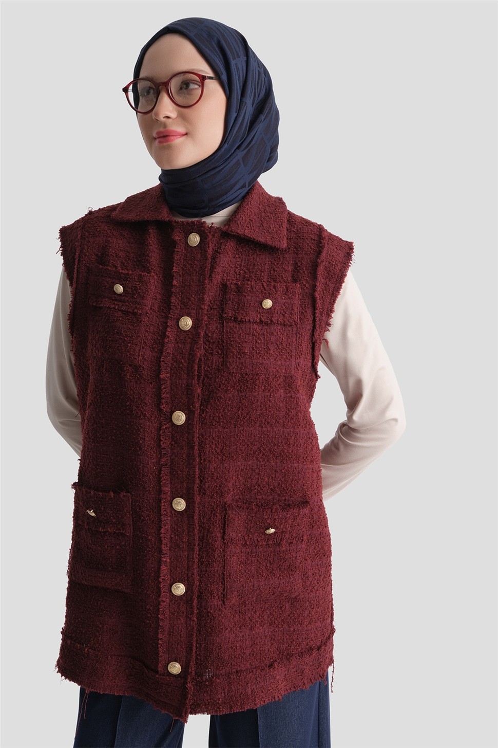 Armine Simli Tüvit Yelek Bordo görsel 4