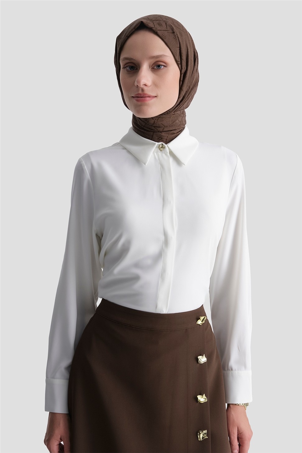 Armine Basic Gömlek Ekru görsel 5