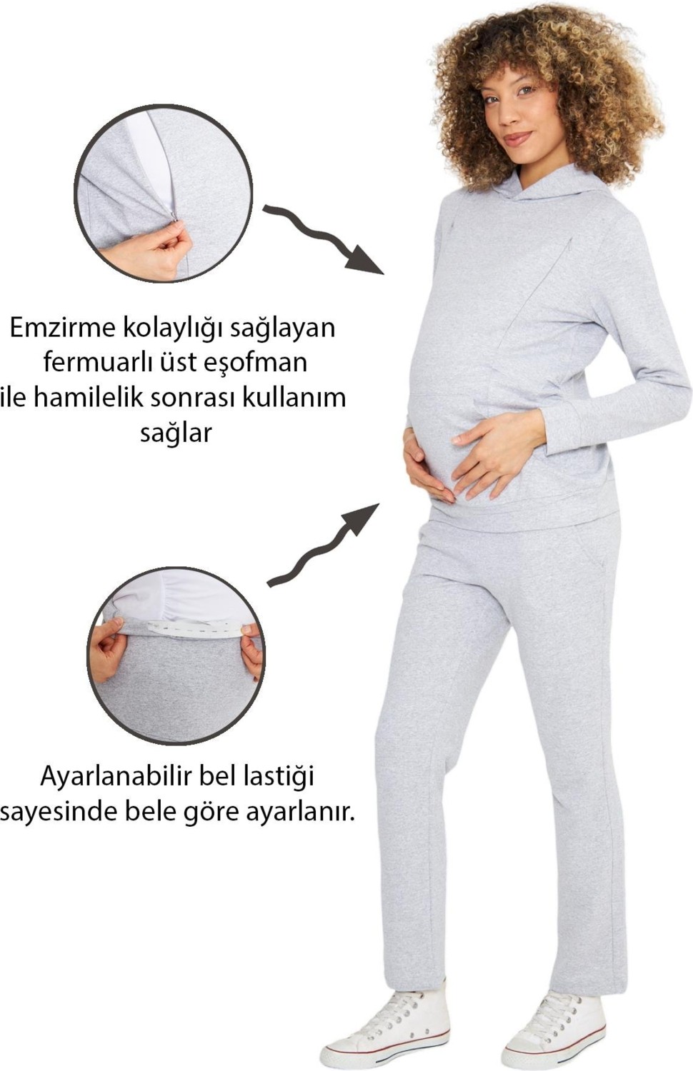 Luvmabelly MYRA8700 Siyah Hamile ve Emzirme Eşofman Takımı Yüksek Bel Pamuklu Rahat Tasarım görsel 7