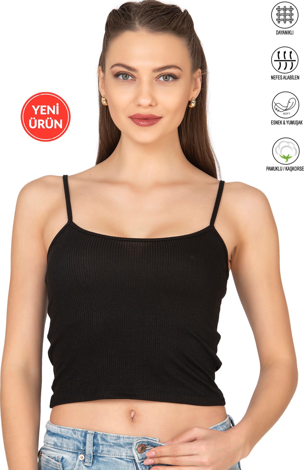 Özkan Underwear Özkan 27434 Kadın Viskon Kaşkorse Esnek Rahat Ayarlanabilir Ip Askılı Crop Atlet Büstiyer