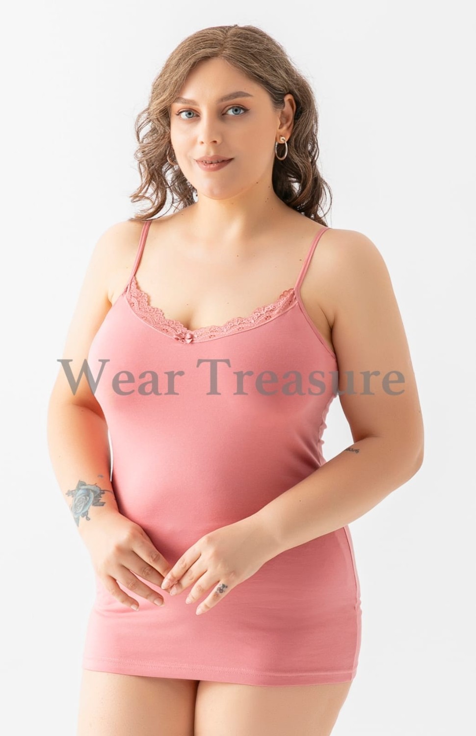 Wear Treasure Hnx Pamuklu Yakası Dantel Ince Askılı Kadın Atlet
