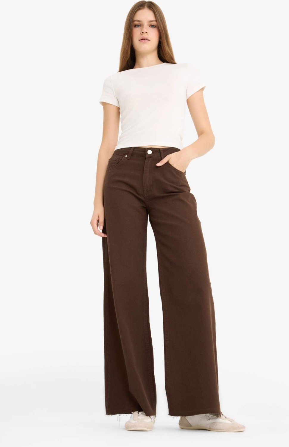 DeFacto %100 Pamuk Wide Leg Normal Bel Gabardin Pantolon E4381AX25AU