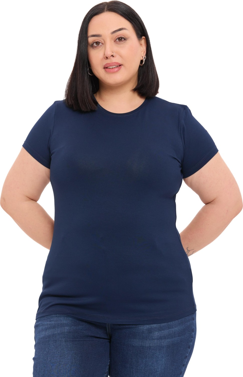Disentis Modest Büyük Beden Bisiklet Yaka Kısa Kollu Viskon Kahverengi Body