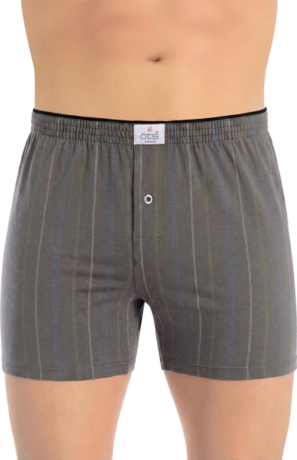 Öts Erkek %100 Pamuk Boxer Çizgili Düğmeli Ergonomik Tasarım (2652)