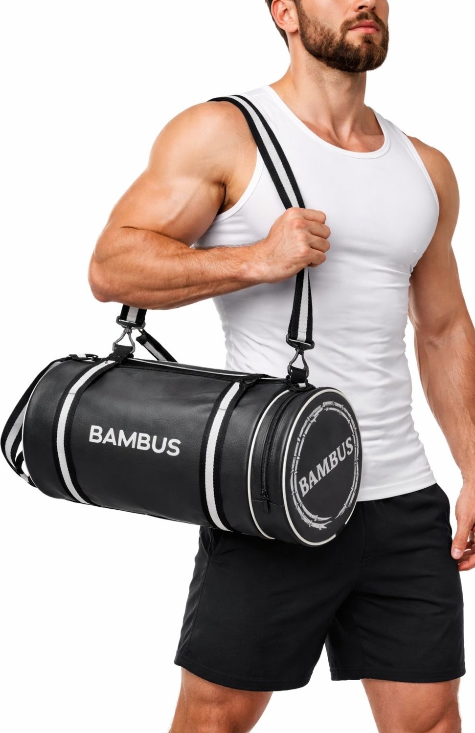 Bambus Home Silindir Spor ve Seyahat Çantası Suni Deri Omuz Çantası Unisex Su Geçirmez görsel 2