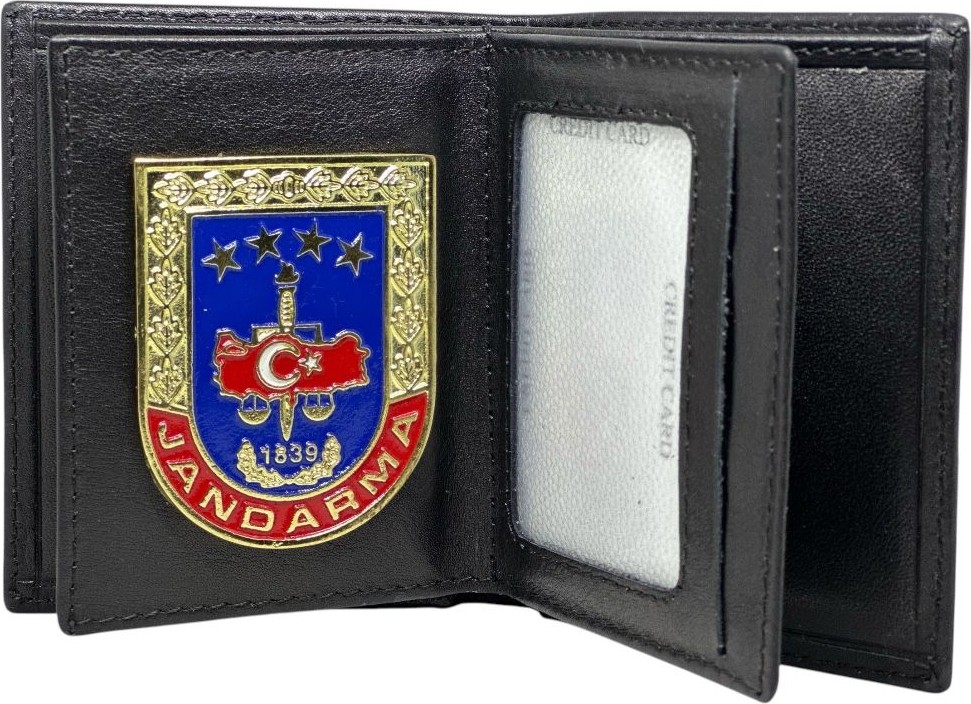 Trend Cüzdan Jandarma Cüzdan Deri Unisex Siyah Renkli Şık Tasarım ve Kartlık Bölmeli Özellik