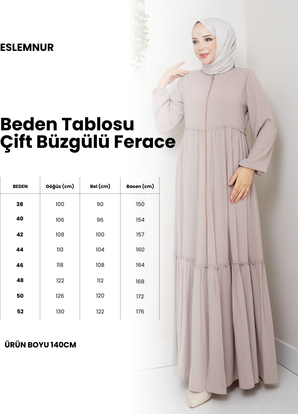 Eslemnur Hac ve Umrelik Büzgü Detaylı Medine Ipeği Ferace görsel 6