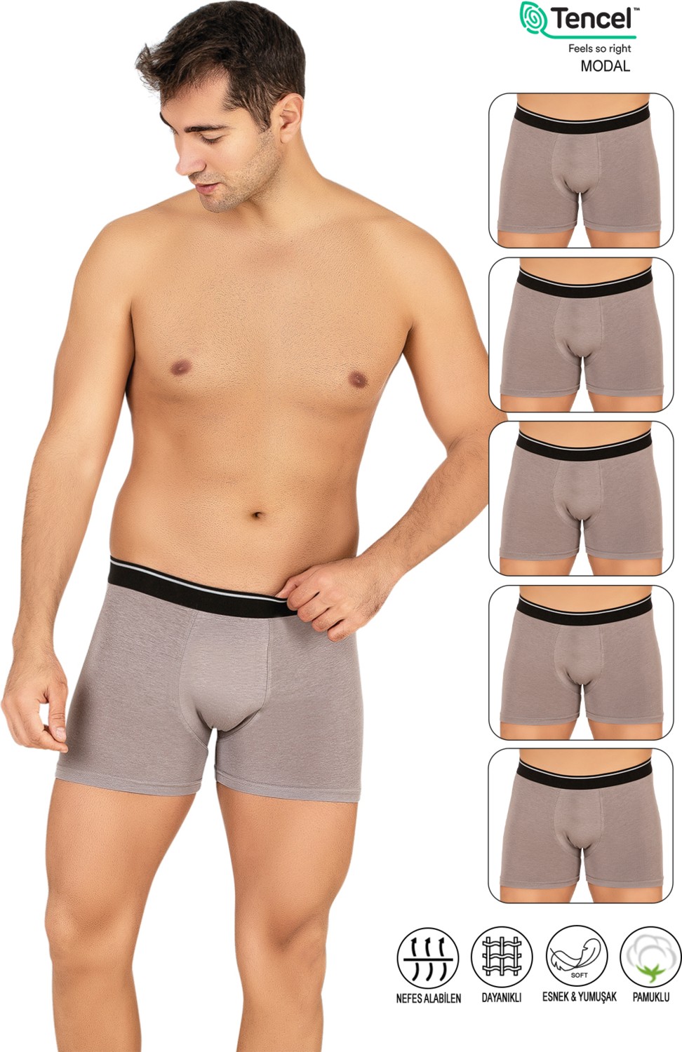 Özkan Underwear Özkan 11256 5'li Paket Erkek Premium Kumaş Modal Pamuklu Esnek Yumuşak Boxer Şort görsel 7