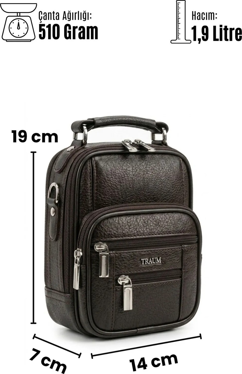 Traum 022 Kasalı Erkek El ve Omuz Askılı Çanta Kahve görsel 8