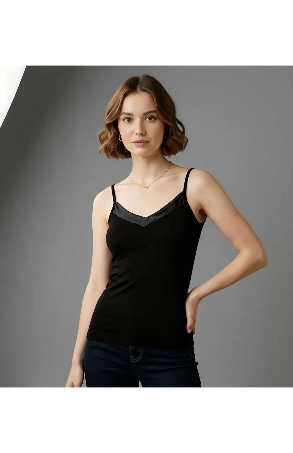 Özkan Underwear Özkan 2040 3'lü Paket Kadın Viskon Siyah Beyaz Taş Saten Yakalı Karışık Renk Atlet Esnek Rahat Ince Askılı Atlet görsel 8