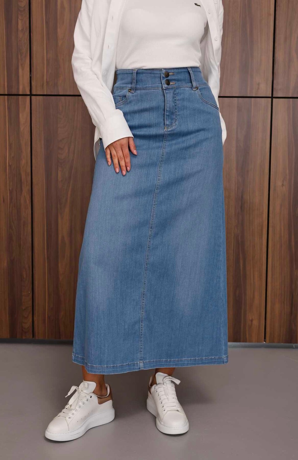 Neways 2254-DENIM Ara Boy Klasik Etek Mavi görsel 3
