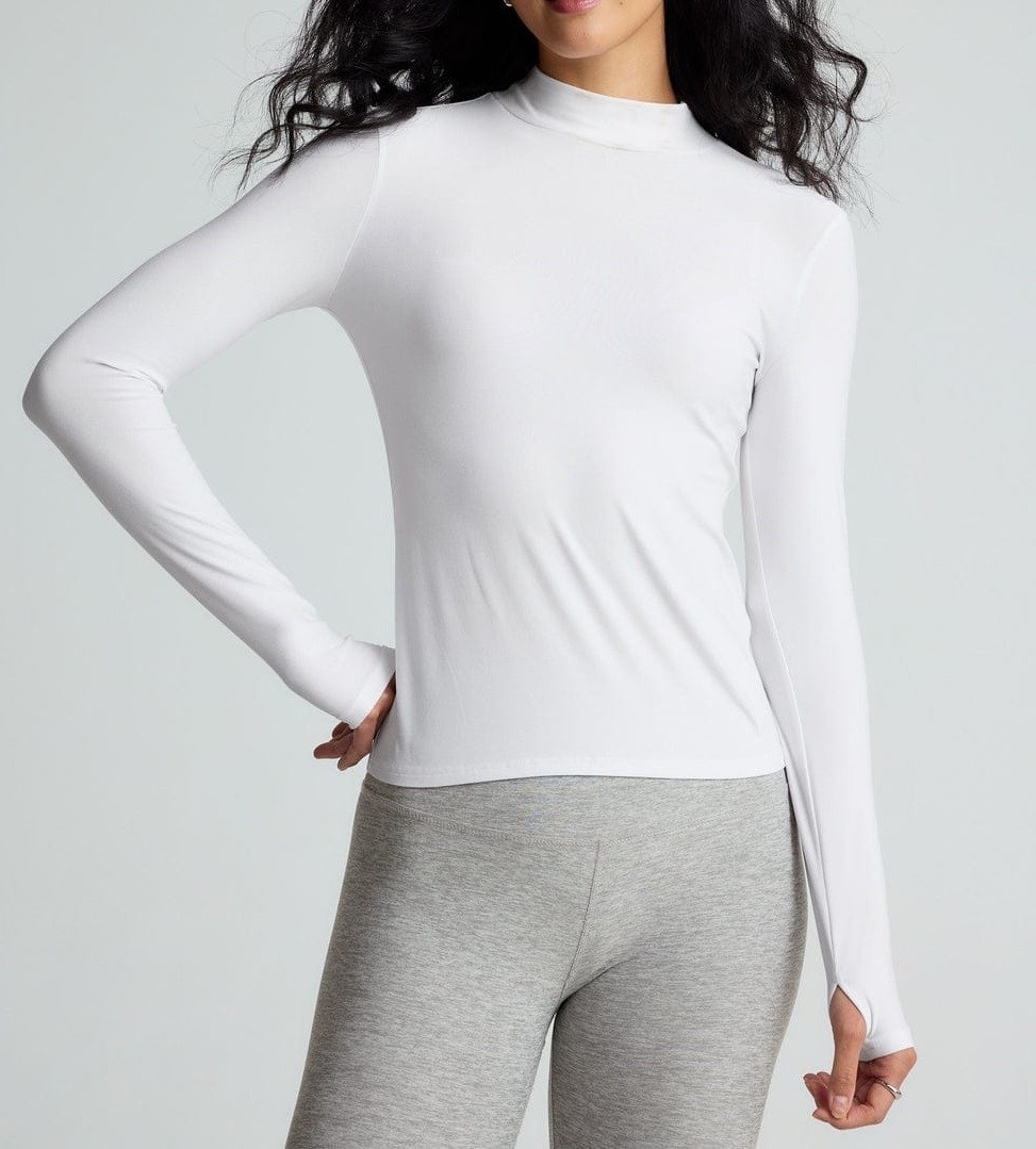 Lady Hazal Beyaz Darkalıp Slimfit Soft Touch Mock Neck Finger Detail Parmak Detaylı Tesettür Body görsel 6