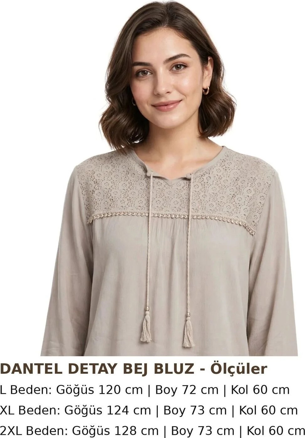 ŞEN Dantel Detaylı Bej Bluz Jile Bezi