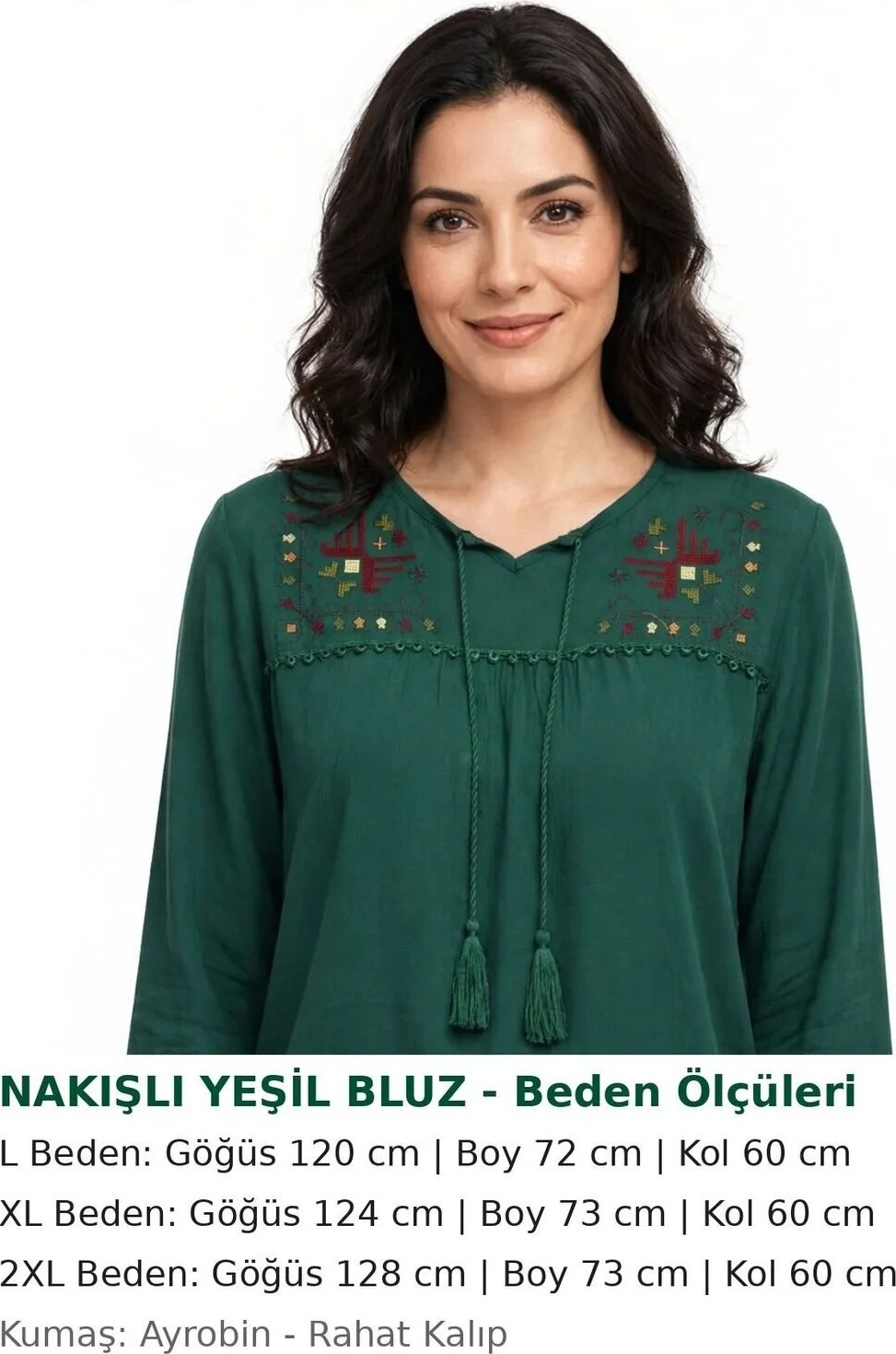 ŞEN Nakışlı Yeşil Ayrobin Bluz