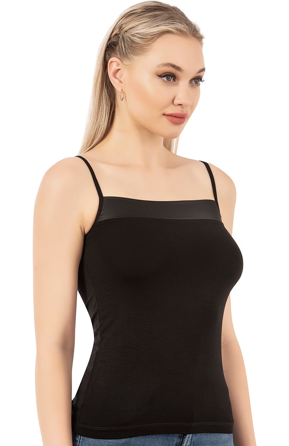 Özkan Underwear 2041 3'lü Paket Kadın Viskon Karışık Renk Yakası Saten Detaylı Esnek Yumuşak Ince Askılı Atlet görsel 4