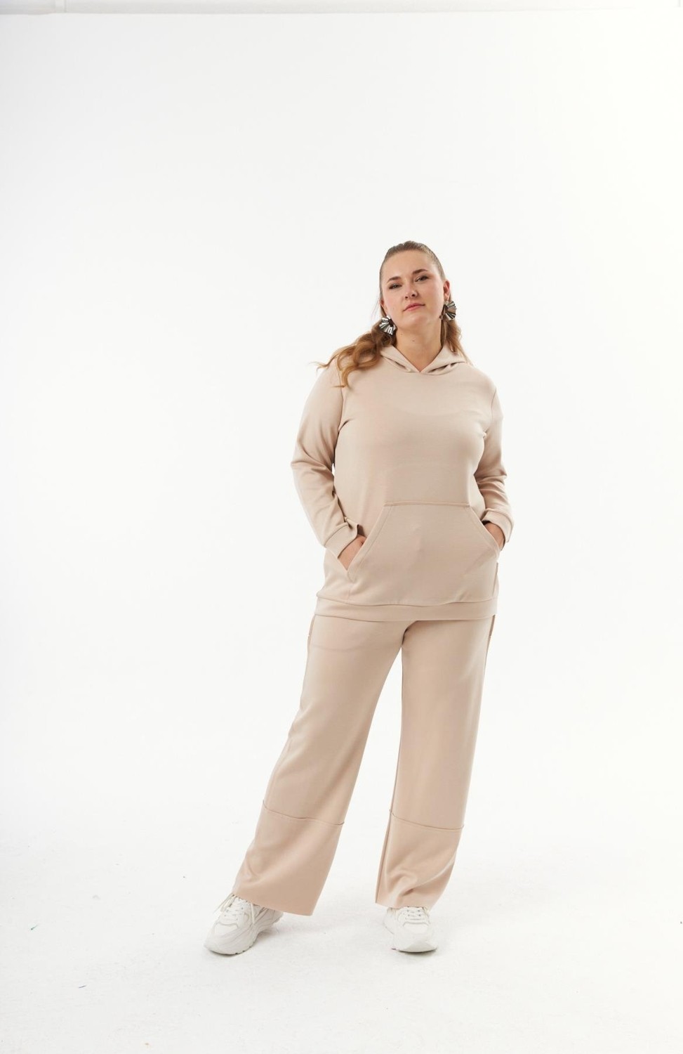 Rmg Büyük Beden Kanguru Cepli Modal Sweatshirt Vizon görsel 4