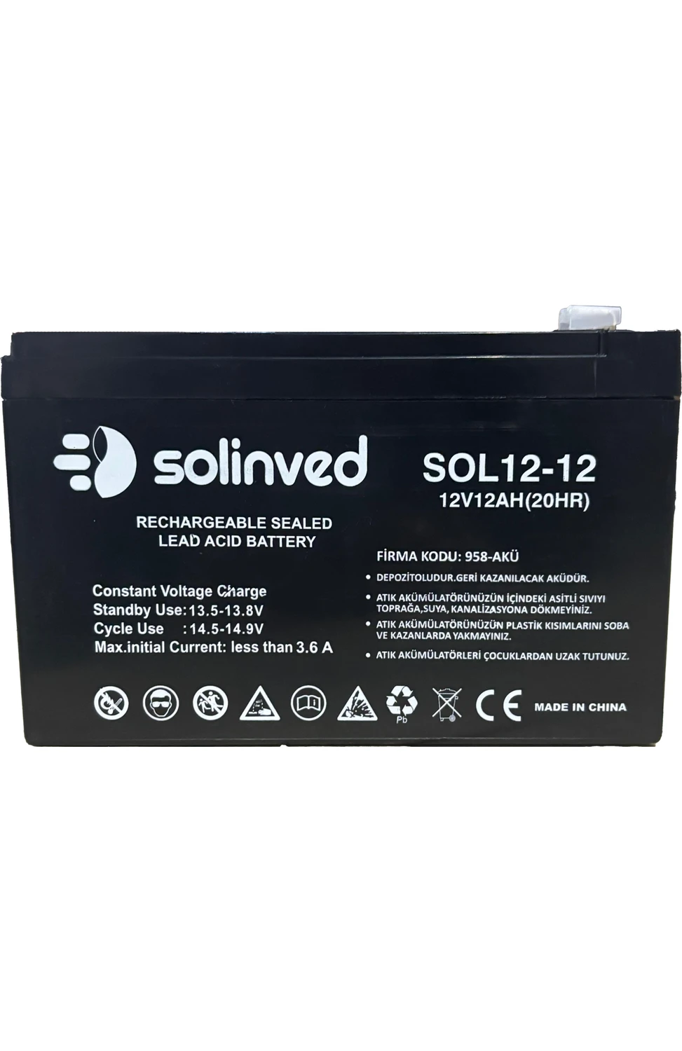 Resim Solinved 12V 12AH Ups ve Alarm Aküsü 