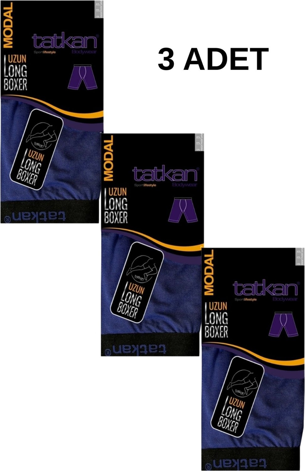Tatkan Erkek 3'lü Çok Renkli Uzun ( Long ) Penye Modal Boxer Short Abani Classic