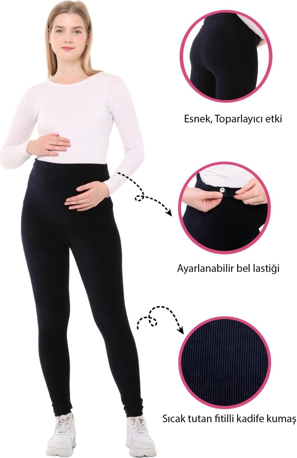 Luvmabelly MYRA8051 Beli Ayarlanabilir Kışlık Kadife Hamile Tayt -Lacivert