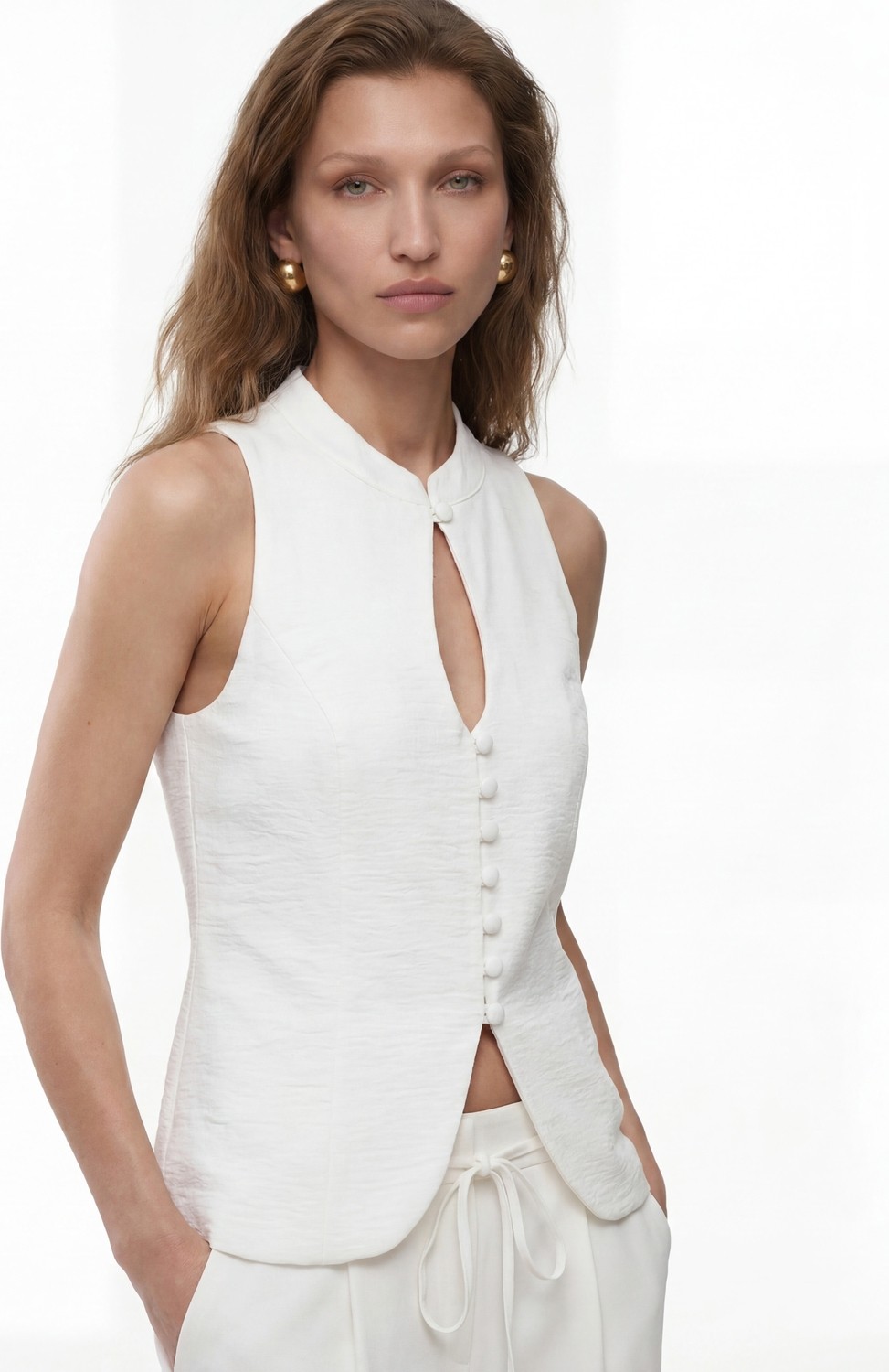 Koton Keten Görünümlü Slim Fit Düğmeli Qipao Dik Yaka Yelek görsel 2