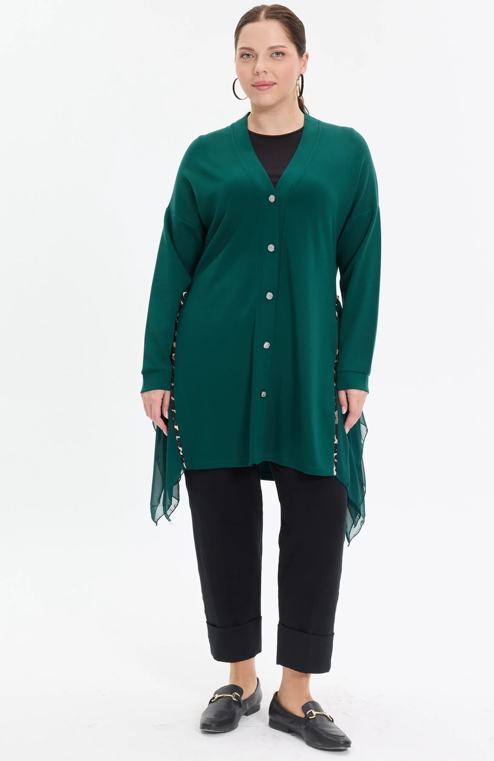 Kado Moda Kado Online Düğmeli Şifon Detaylı Rahat Kalıp Kadın Hırka