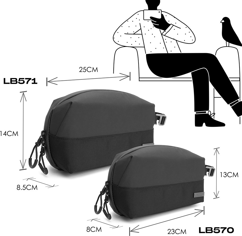 Lenyes LB571 Su Geçirmez Aşınmaya ve Çizilmeye Dayanıklı Aksesuar Çantası 25CM Siyah görsel 3