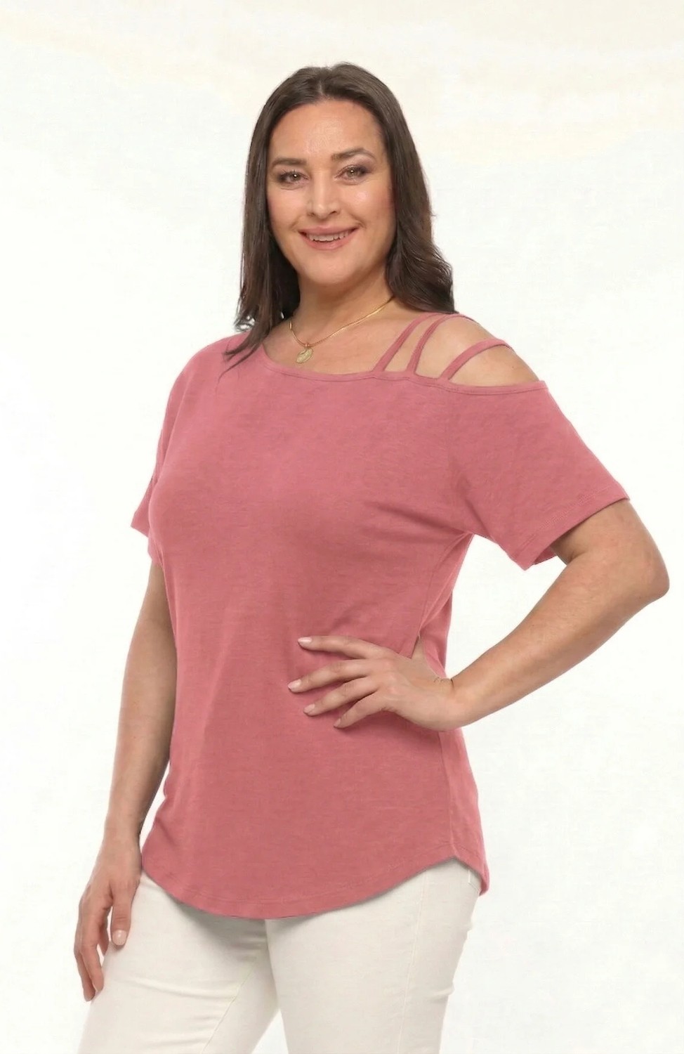 Curvy Trend Büyük Beden Asimetrik 3 Askı Biyeli Kısa Kol Bluz görsel 2