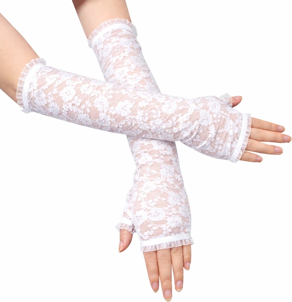 Twin Store Uzun Zarif Dantel Eldiven Parmaksız Beyaz 35 cm