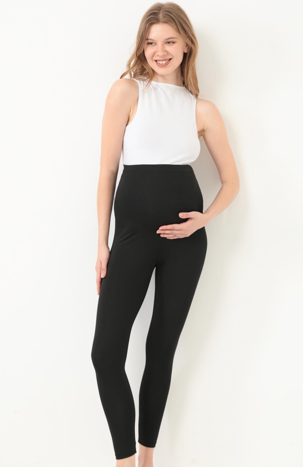 Cottonhill Beauty Cottonhill Siyah Şardonlu Beli Ayarlanabilir Yüksek Bel Hamile Tayt görsel 4