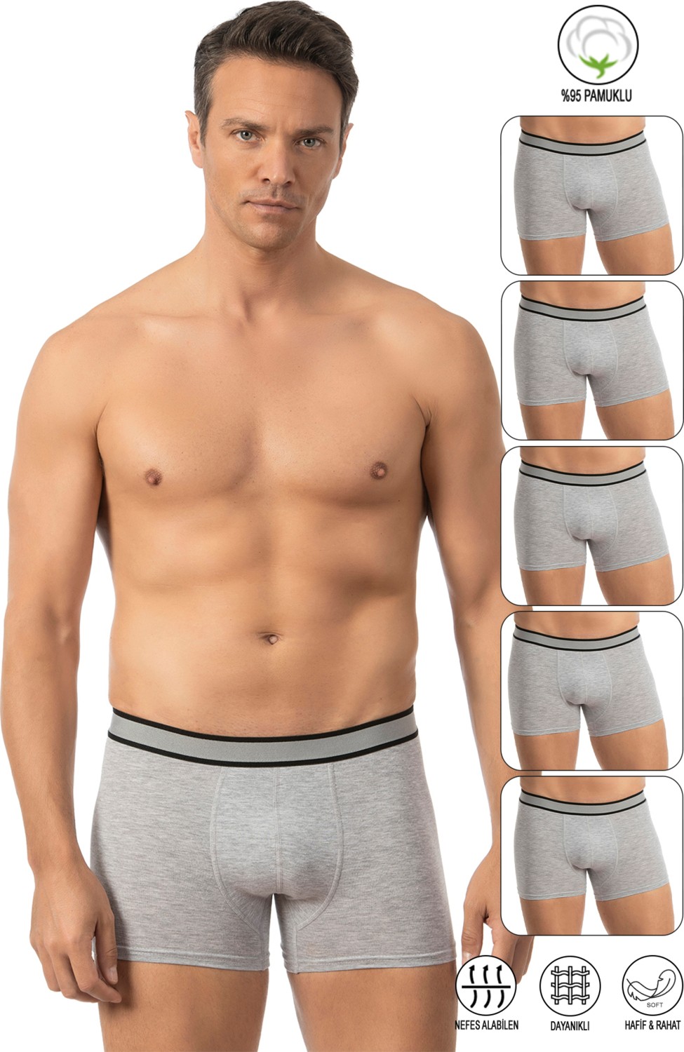Özkan Underwear Özkan 11226 5'li Paket Erkek Pamuklu Likralı Boxer Şort