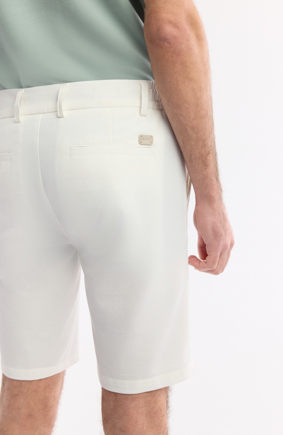 AVVA Erkek Beyaz Yanı Lastikli Gofreli Bi-Stretch Slim Fit Chino Şort A51Y3730 görsel 6