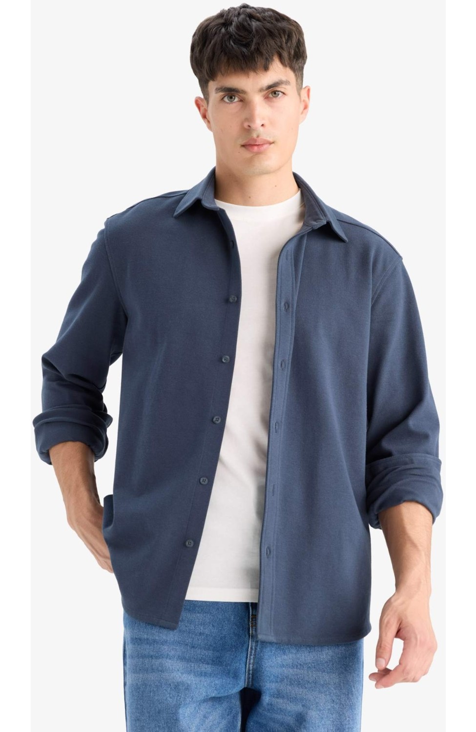 DeFacto Regular Fit Polo Yaka Uzun Kollu Gömlek E9023AX25WN görsel 3