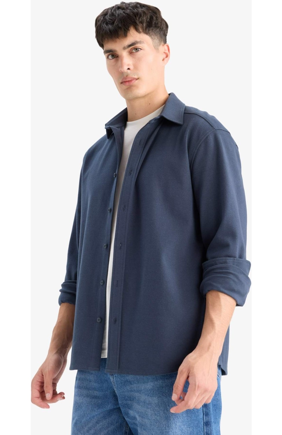 DeFacto Regular Fit Polo Yaka Uzun Kollu Gömlek E9023AX25WN görsel 4