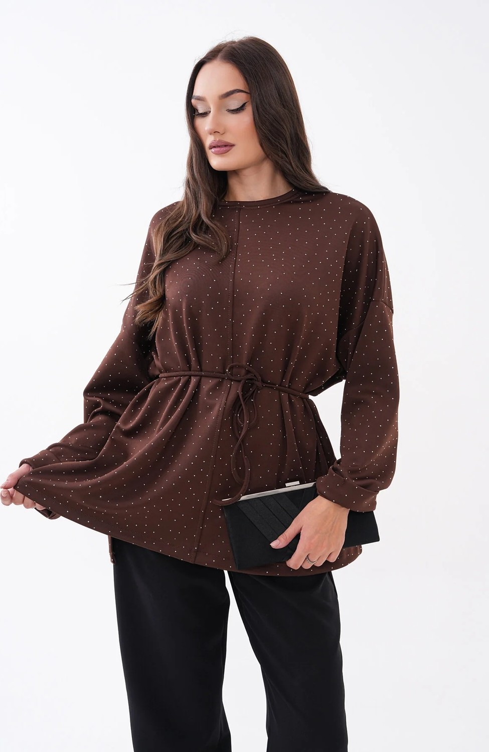 Mega Life Taş Detaylı Yırtmaçlı Oversize Tunik