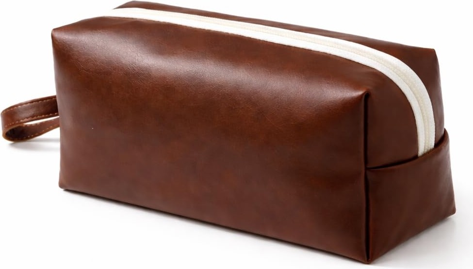 1001 Deri Makyaj Kozmetik Çantası Seyahat Tipi Çanta Organizer (Taba)