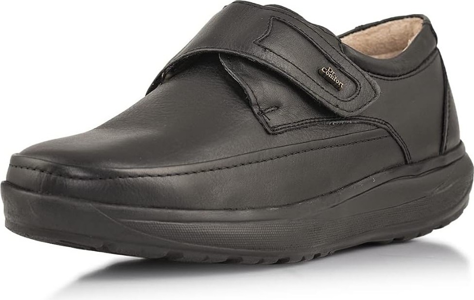 Dr.Comfort 10607 Hakiki Deri Siyah Cırtlı Ortopedik Diyabetik Kalın Taban Erkek Ayakkabı görsel 2