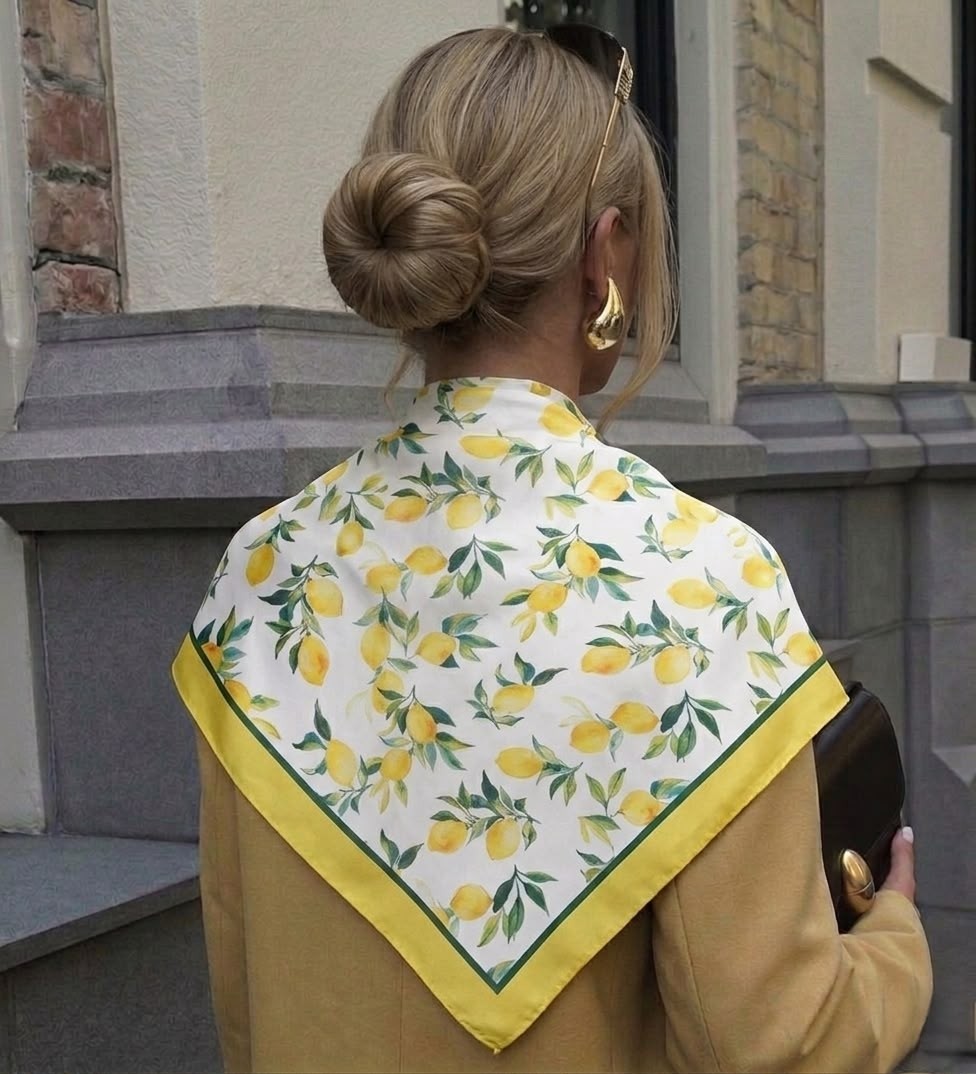 Revam Collection Limon Desenli Fular Bandana Şal Çok Renkli Pamuk Saten Kumaş ile Günlük Kullanım görsel 3